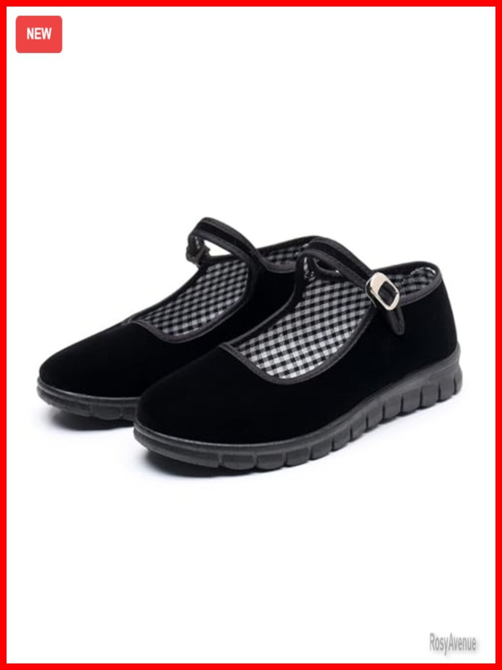 Womens Mary Jane Ballet Flats Velvet Adjustable Strap Comfort Shoes